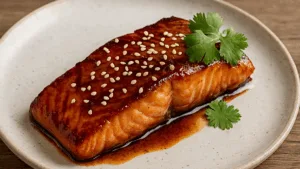 ingredientes salmón en freidora de aire con salsa de soja