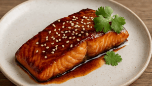 ingredientes salmón en freidora de aire con salsa de soja