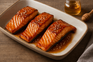 SALMÓN EN FREIDORA DE AIRE CON MIEL Y SALSA DE SOJA