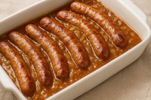 SALCHICHAS  EN FREIDORA DE AIRE CON CERVEZA Y CEBOLLA : RECETA FÁCIL Y SABROSA